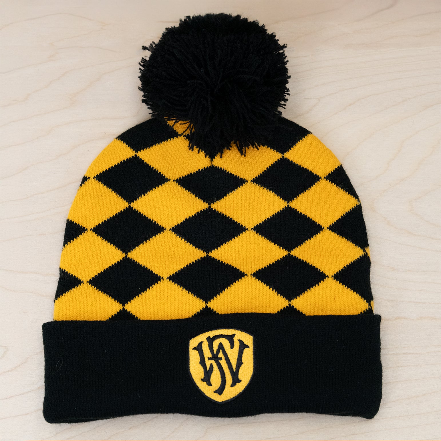 Black & Gold Diamond Knit Beanie