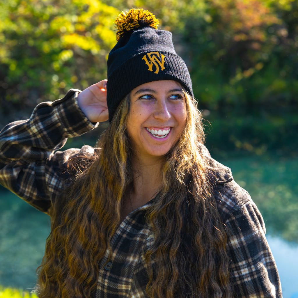 Black & Gold Pom Beanie