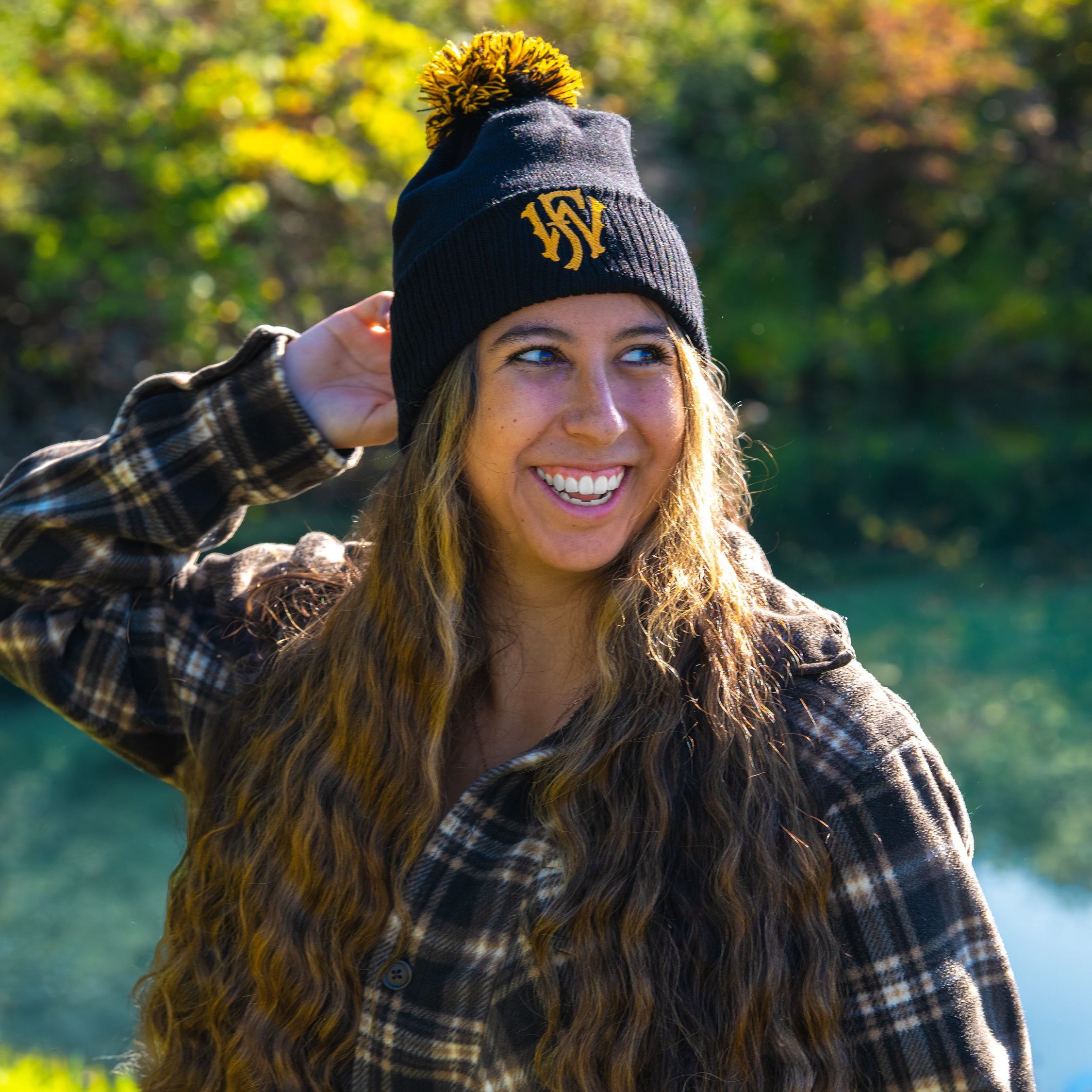 Black & Gold Pom Beanie
